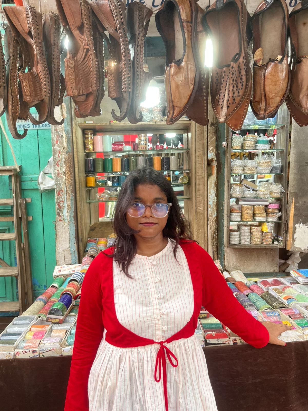 Bangla Jamdani White Red Kurti Dress