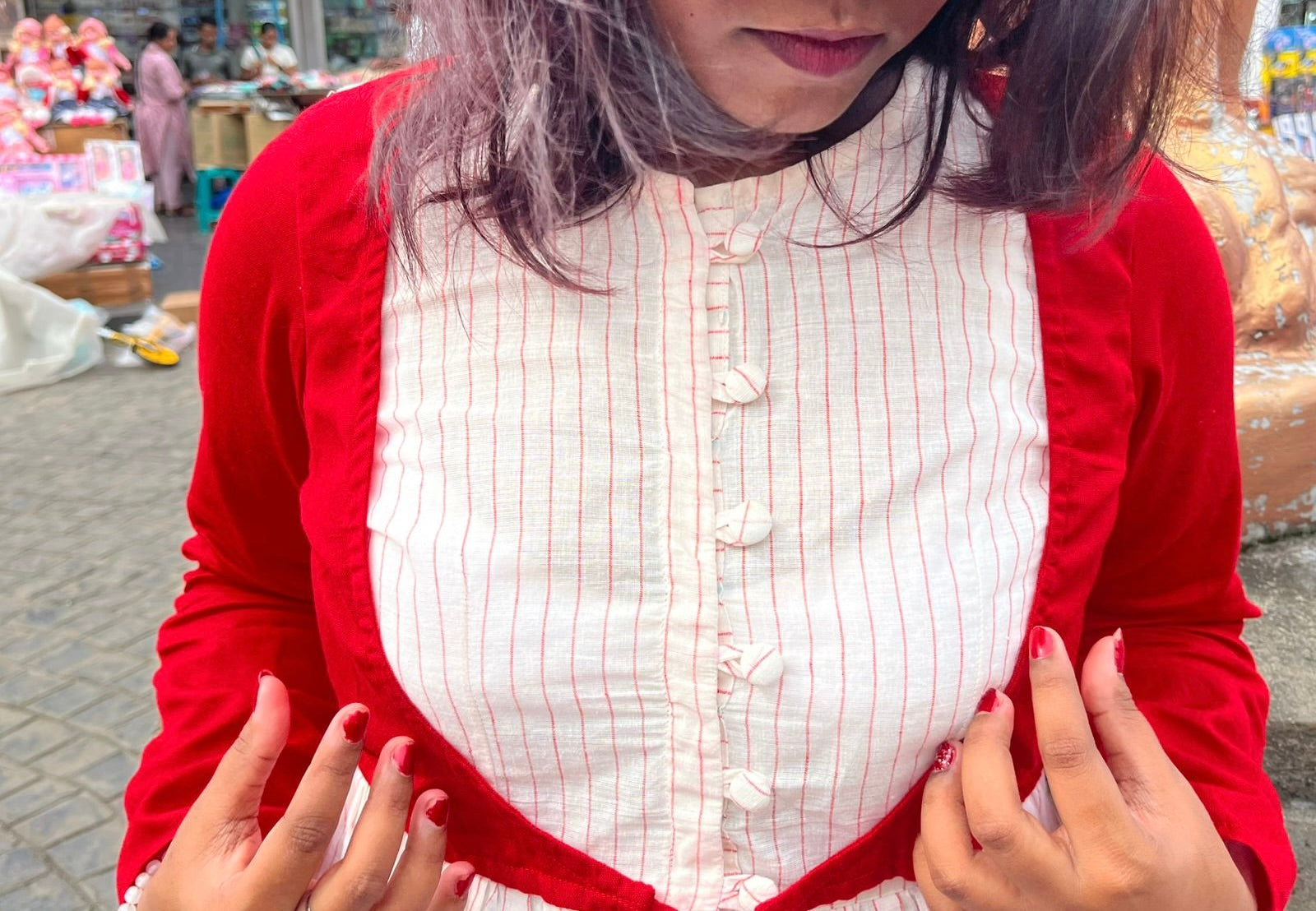 Bangla Jamdani White Red Kurti Dress