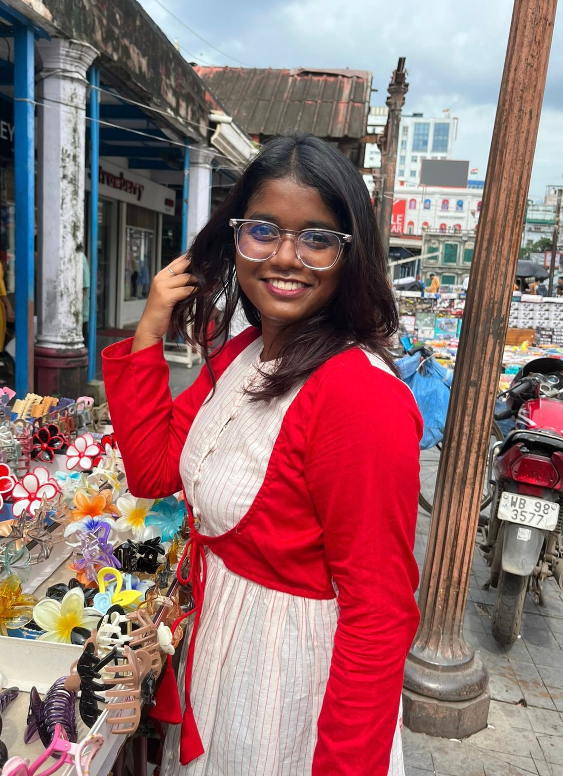 Bangla Jamdani White Red Kurti Dress